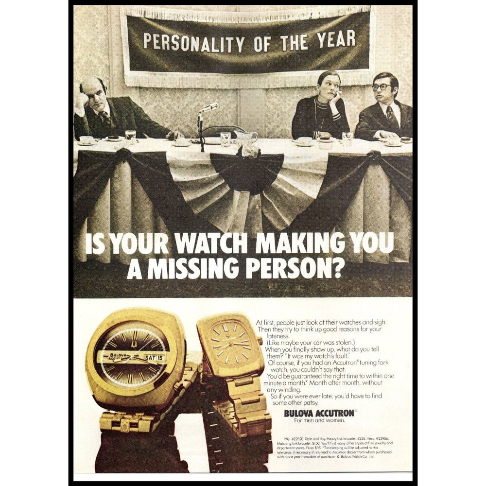 1974 Bulova Accutron Watch Vintage Print Ad Award Banquet Wall Art Photo